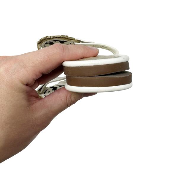 TORY BURCH Metallic Gold Cream Fringe Miller Logo Sandals Flip Flops Size 8 - Picture 7 of 9